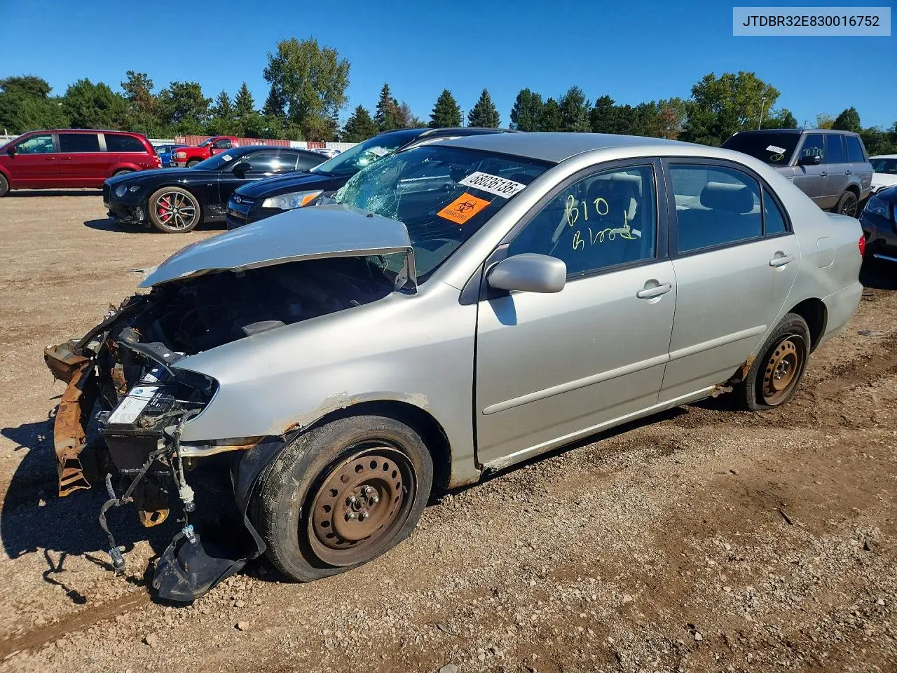 TOYOTA COROLLA 2003, VIN JTDBR32E830016752