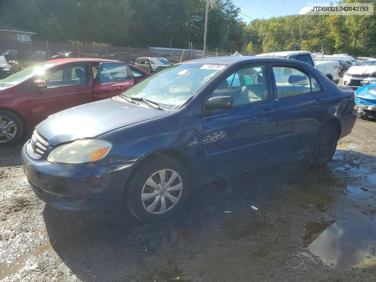 TOYOTA COROLLA 2004, VIN JTDBR32E042042753