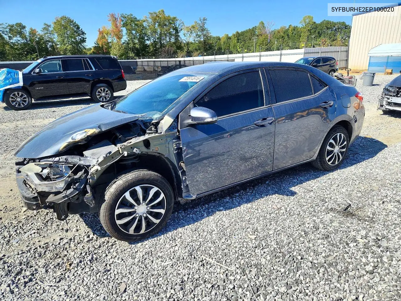 TOYOTA COROLLA 2014, VIN 5YFBURHE2EP100020
