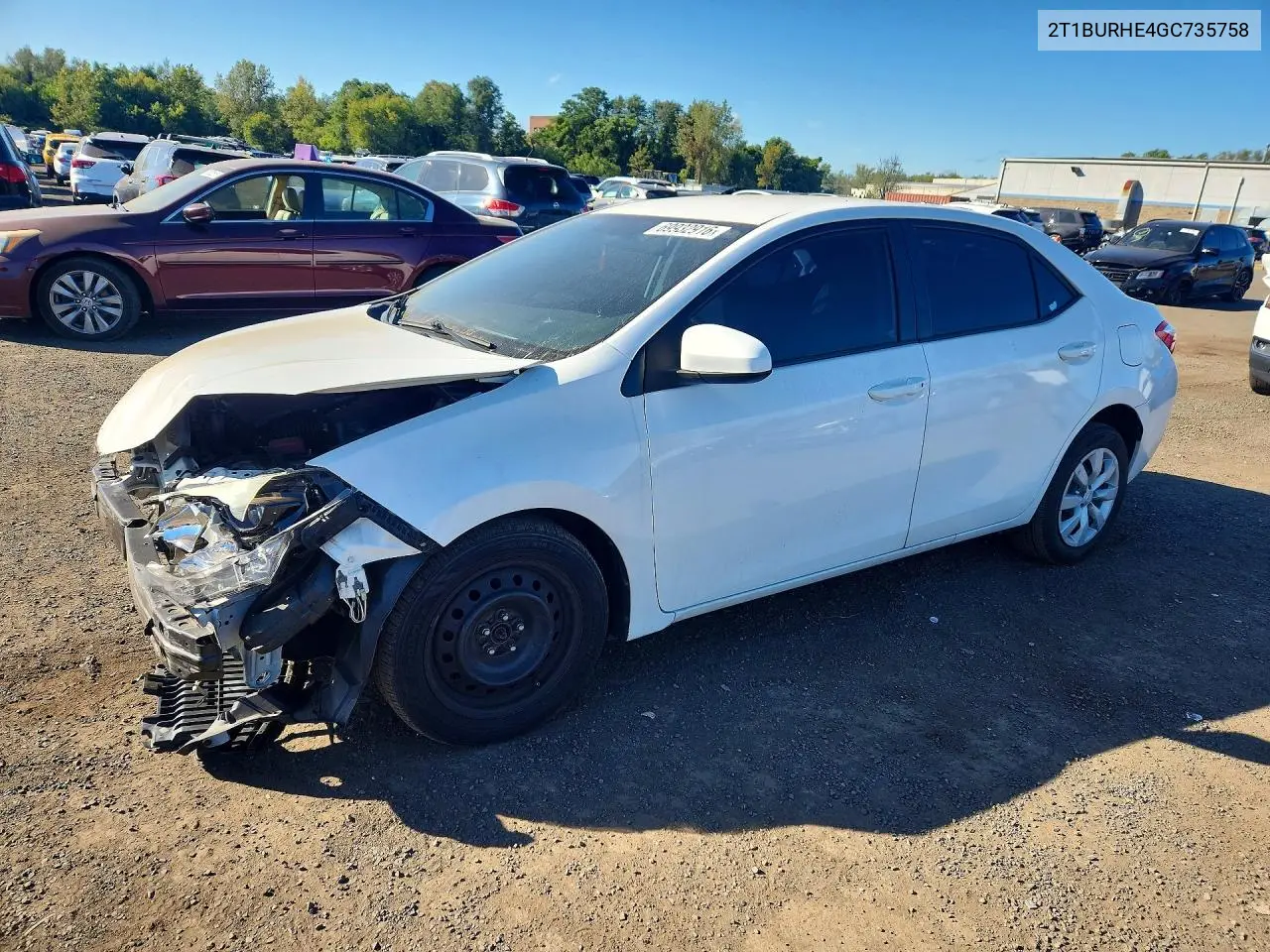 TOYOTA COROLLA 2016, VIN 2T1BURHE4GC735758