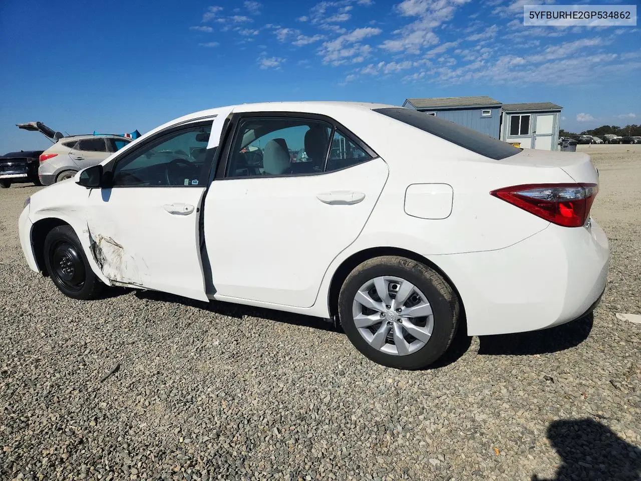 2016 TOYOTA COROLLA VIN 5YFBURHE2GP534862 — фото 2