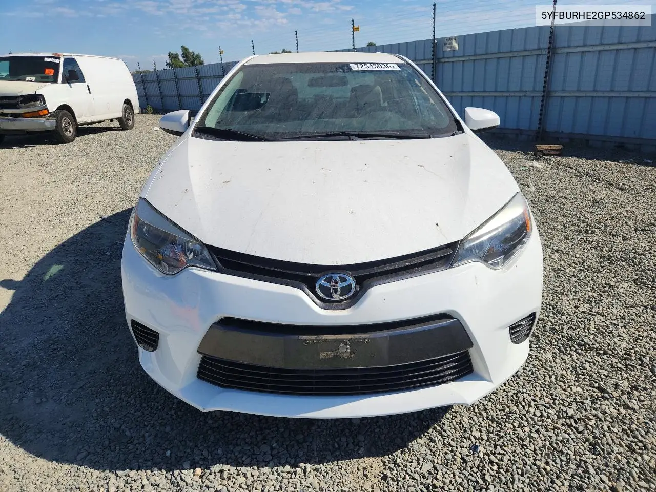 2016 TOYOTA COROLLA VIN 5YFBURHE2GP534862 — фото 5