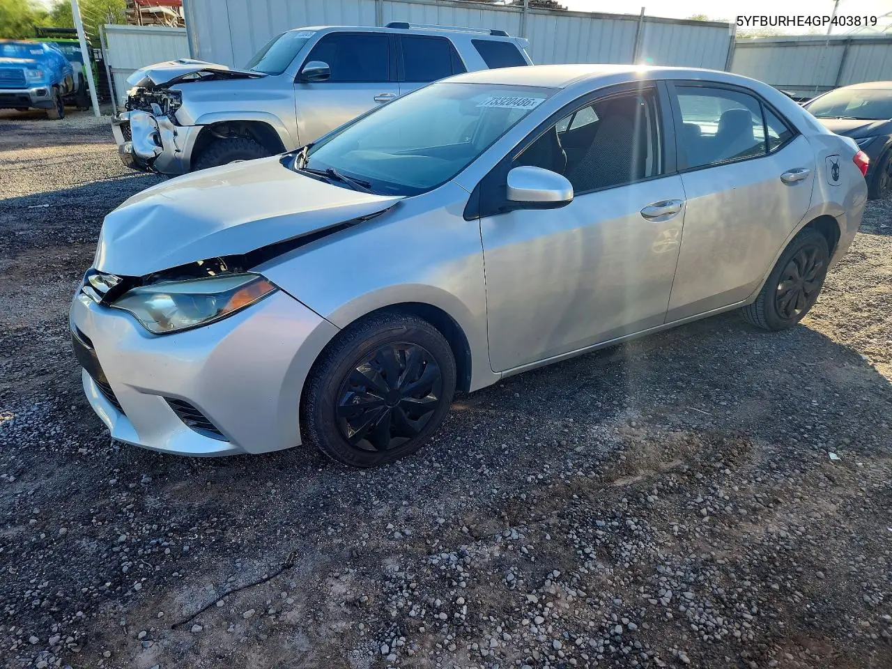 TOYOTA COROLLA 2016, VIN 5YFBURHE4GP403819