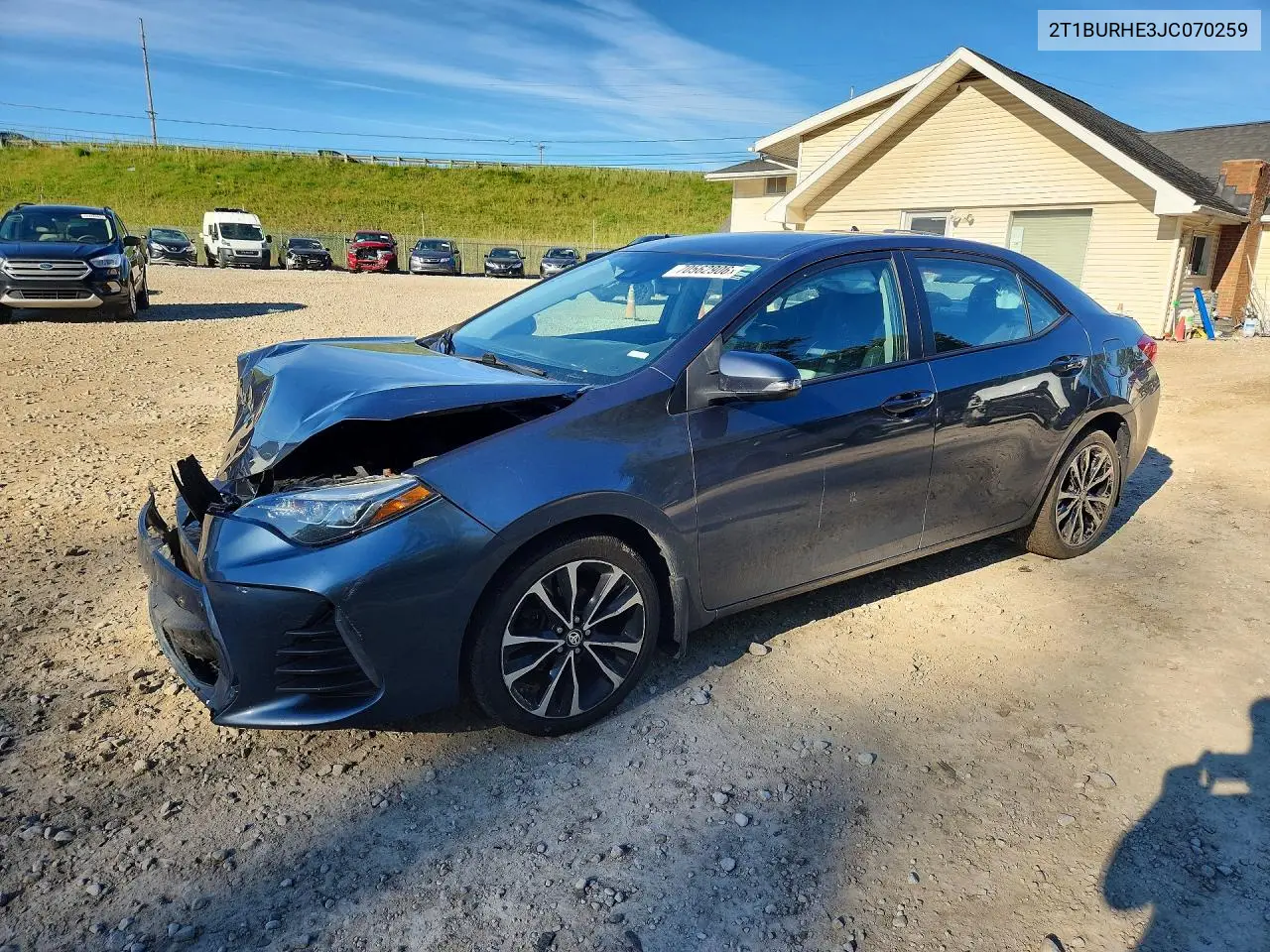 TOYOTA COROLLA 2018, VIN 2T1BURHE3JC070259