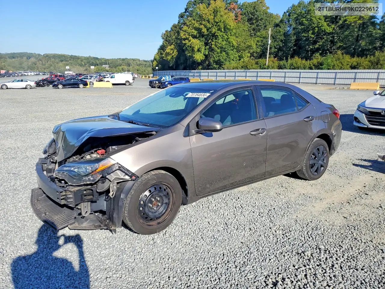TOYOTA COROLLA 2019, VIN 2T1BURHE9KC229612
