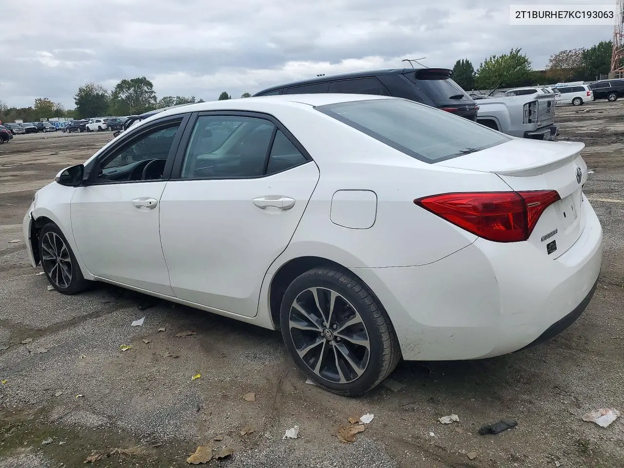 2019 TOYOTA COROLLA VIN 2T1BURHE7KC193063 — фото 2