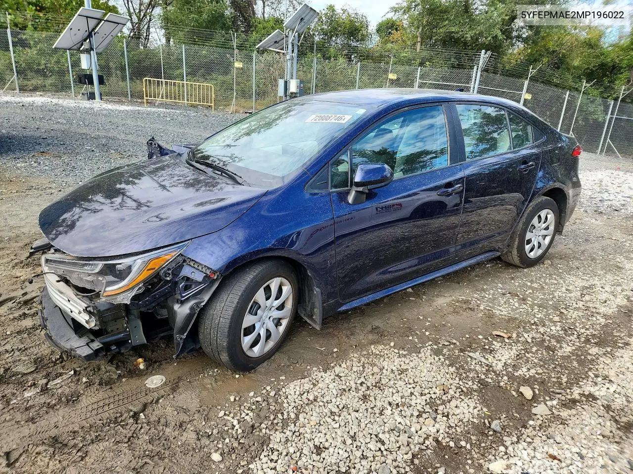 TOYOTA COROLLA 2021, VIN 5YFEPMAE2MP196022