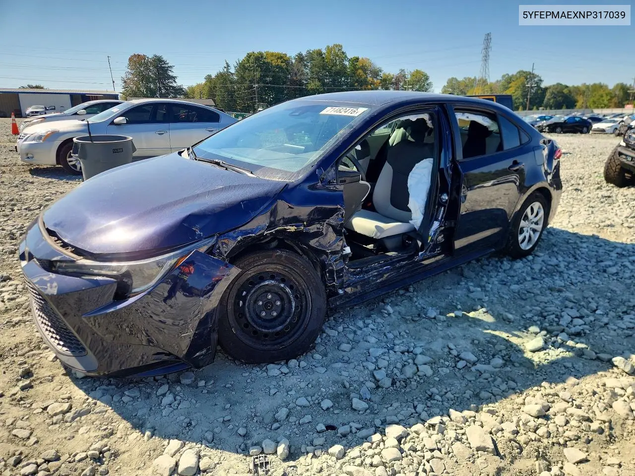 TOYOTA COROLLA 2022, VIN 5YFEPMAEXNP317039