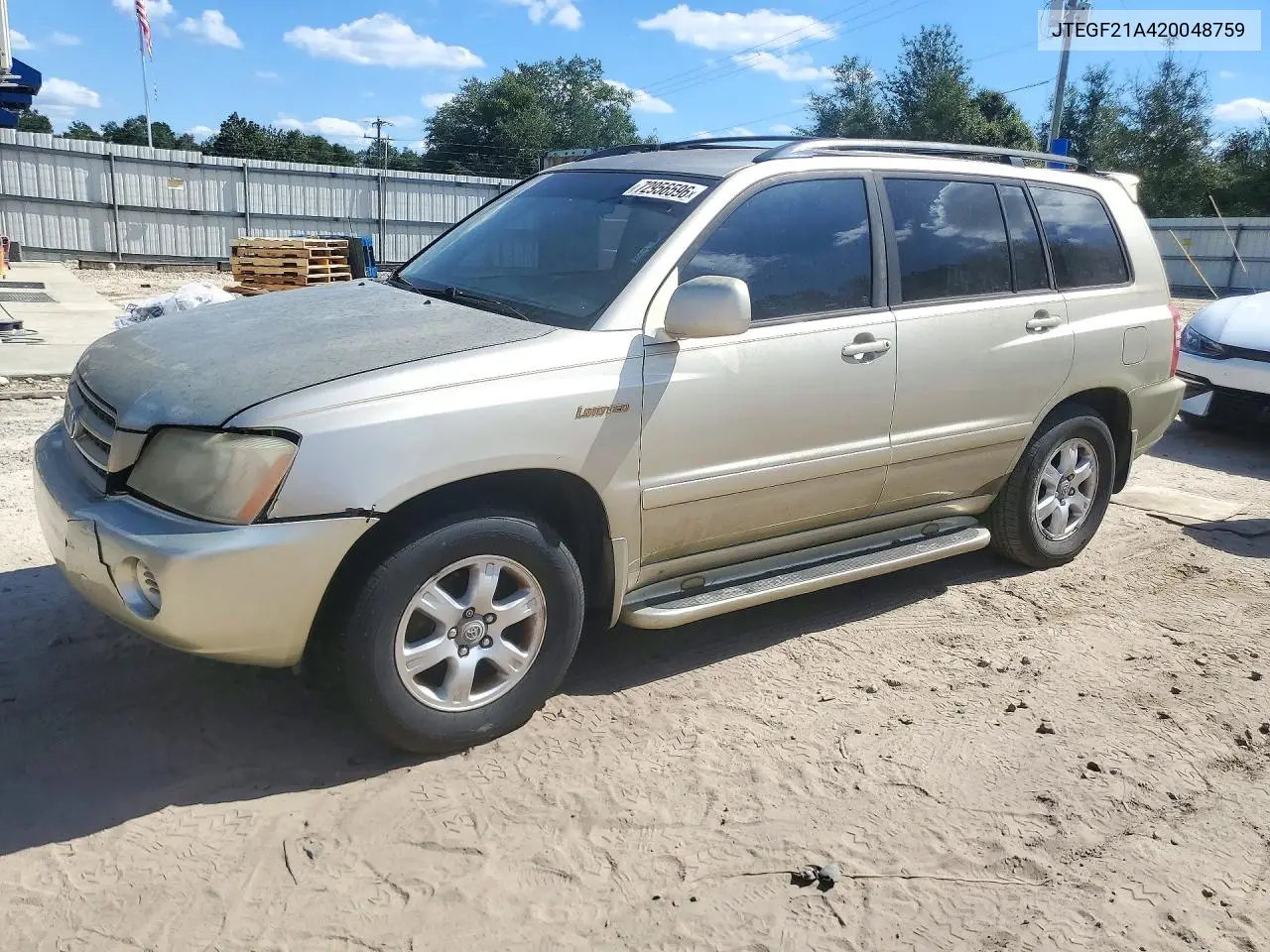 TOYOTA HIGHLANDER 2002, VIN JTEGF21A420048759