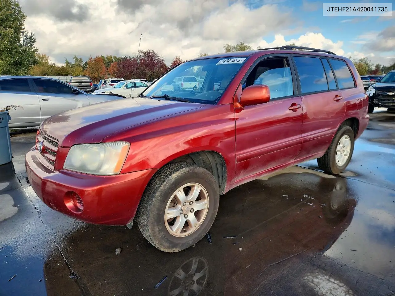 TOYOTA HIGHLANDER 2002, VIN JTEHF21A420041735