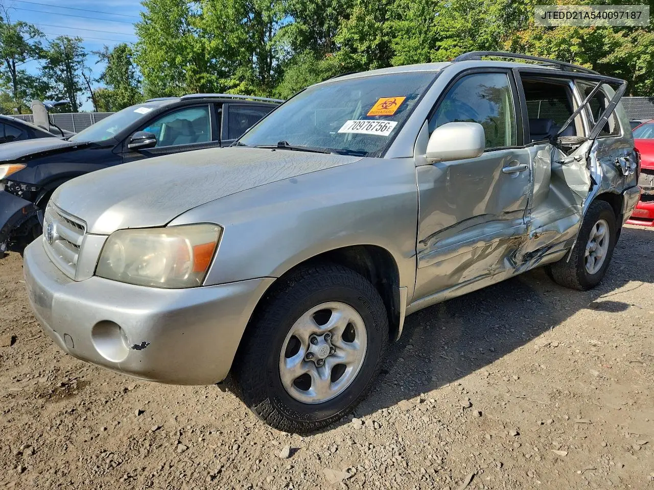 TOYOTA HIGHLANDER 2004, VIN JTEDD21A540097187