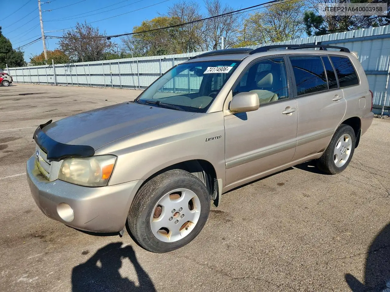 TOYOTA HIGHLANDER 2004, VIN JTEEP21A640003958