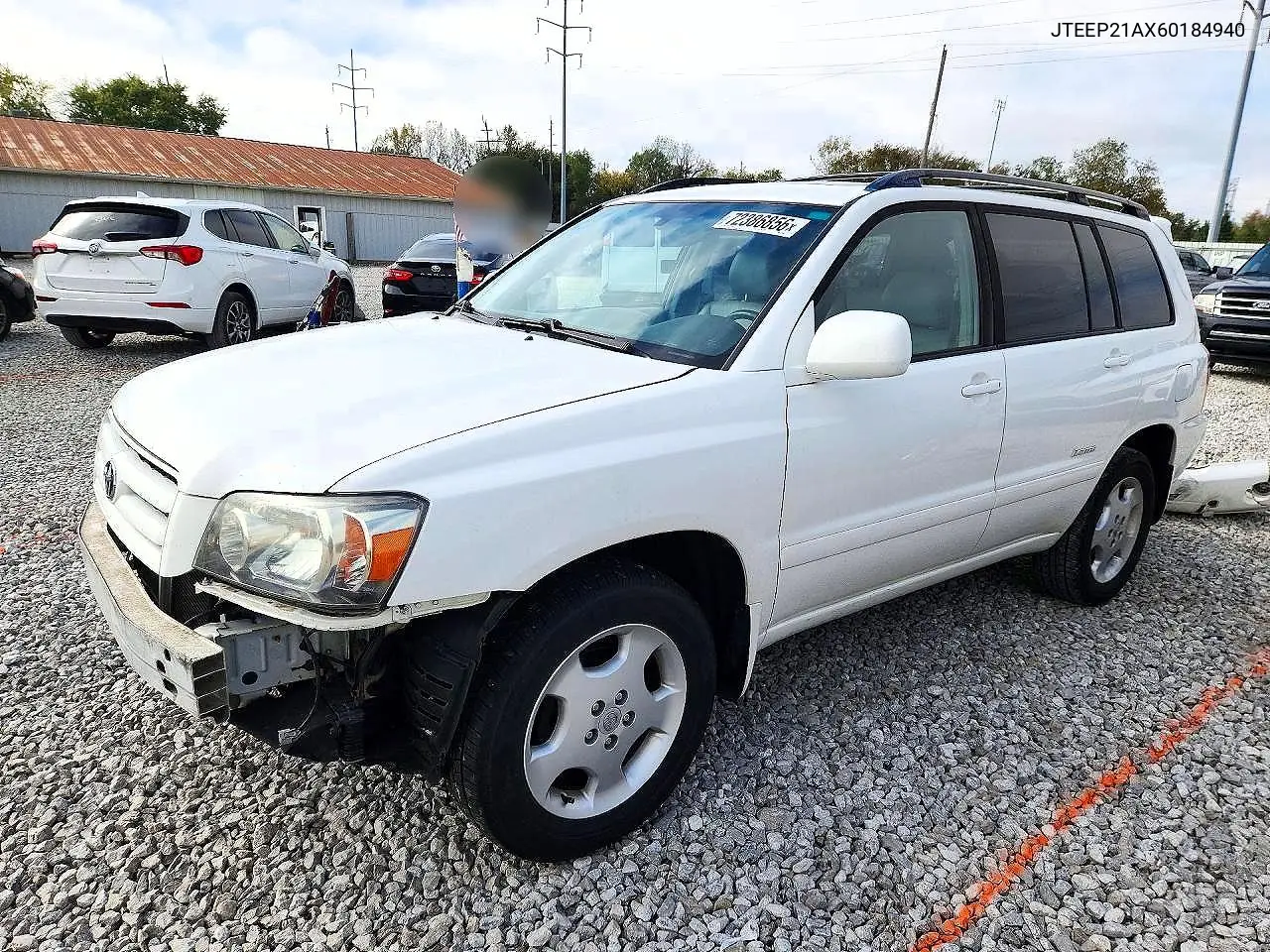 TOYOTA HIGHLANDER 2006, VIN JTEEP21AX60184940