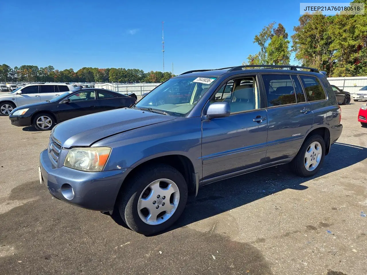 TOYOTA HIGHLANDER 2006, VIN JTEEP21A760180618