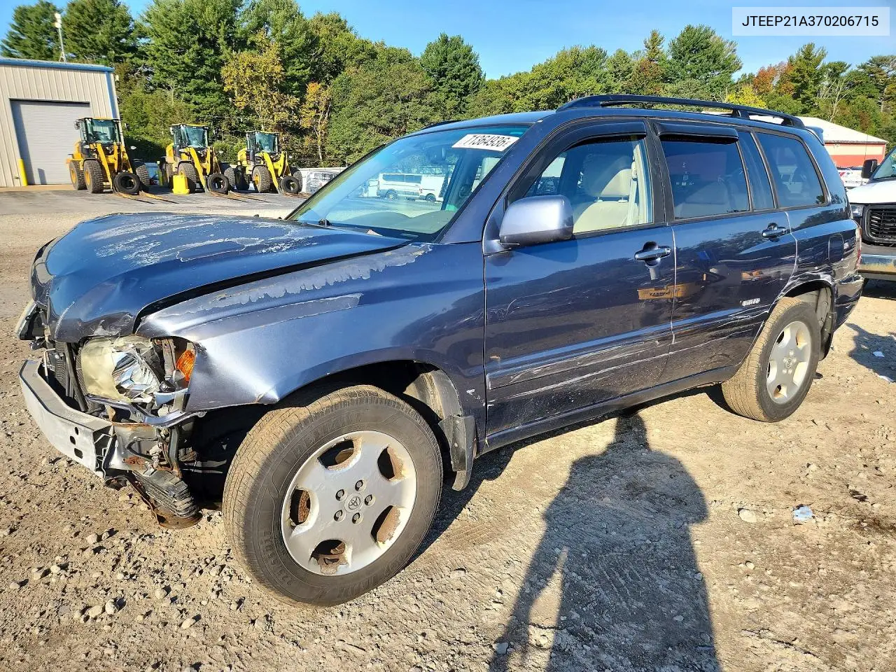 TOYOTA HIGHLANDER 2007, VIN JTEEP21A370206715