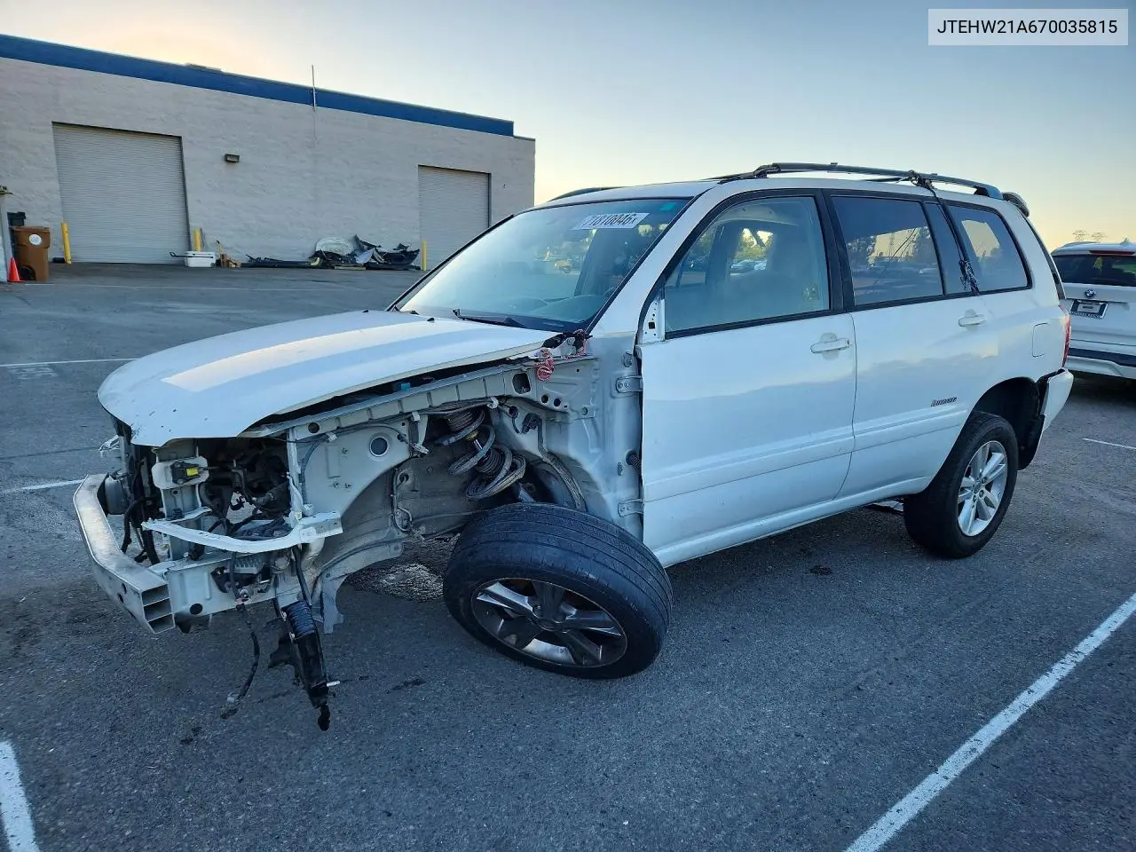 TOYOTA HIGHLANDER 2007, VIN JTEHW21A670035815