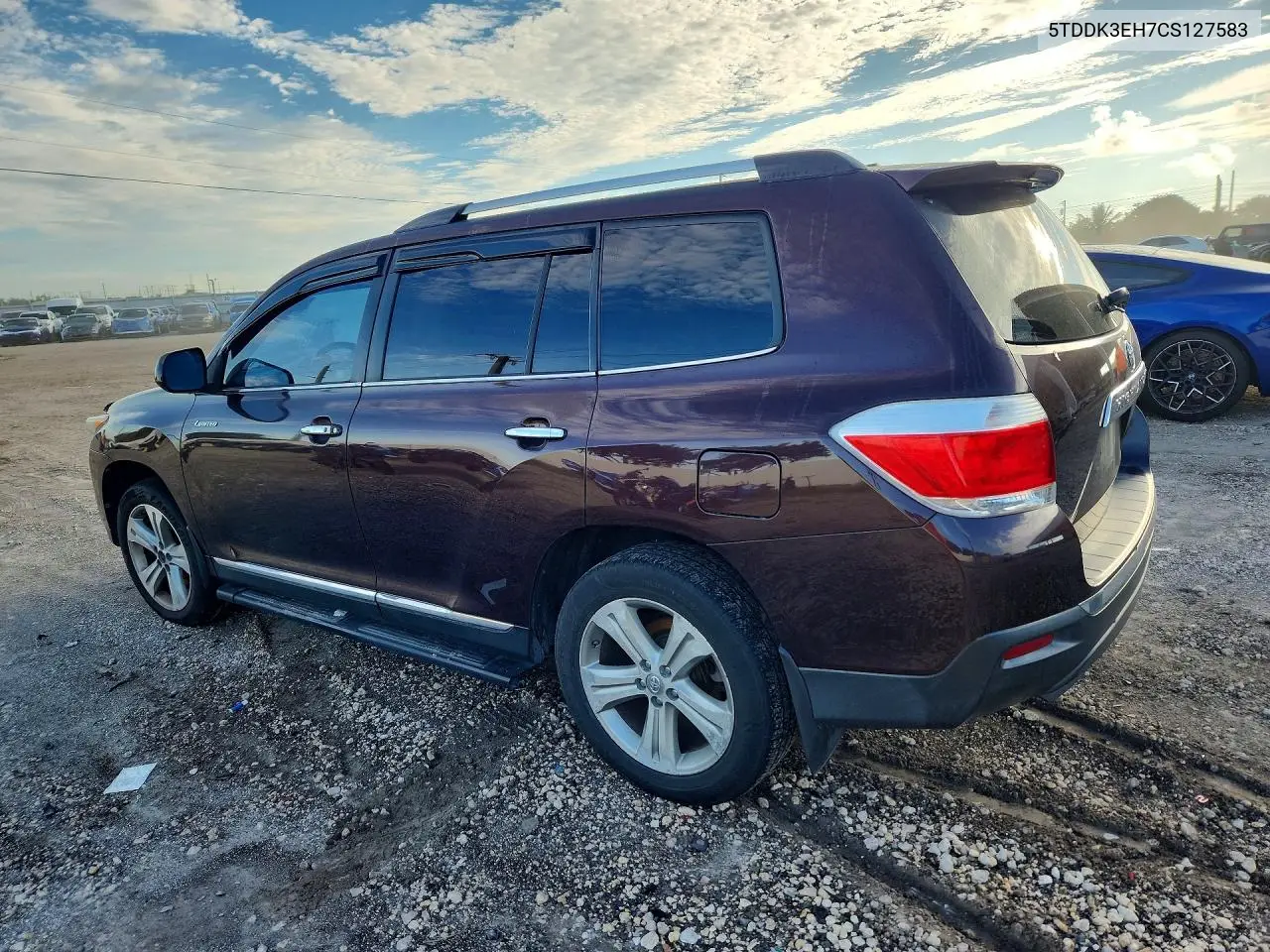 2012 TOYOTA HIGHLANDER VIN 5TDDK3EH7CS127583 — фото 2