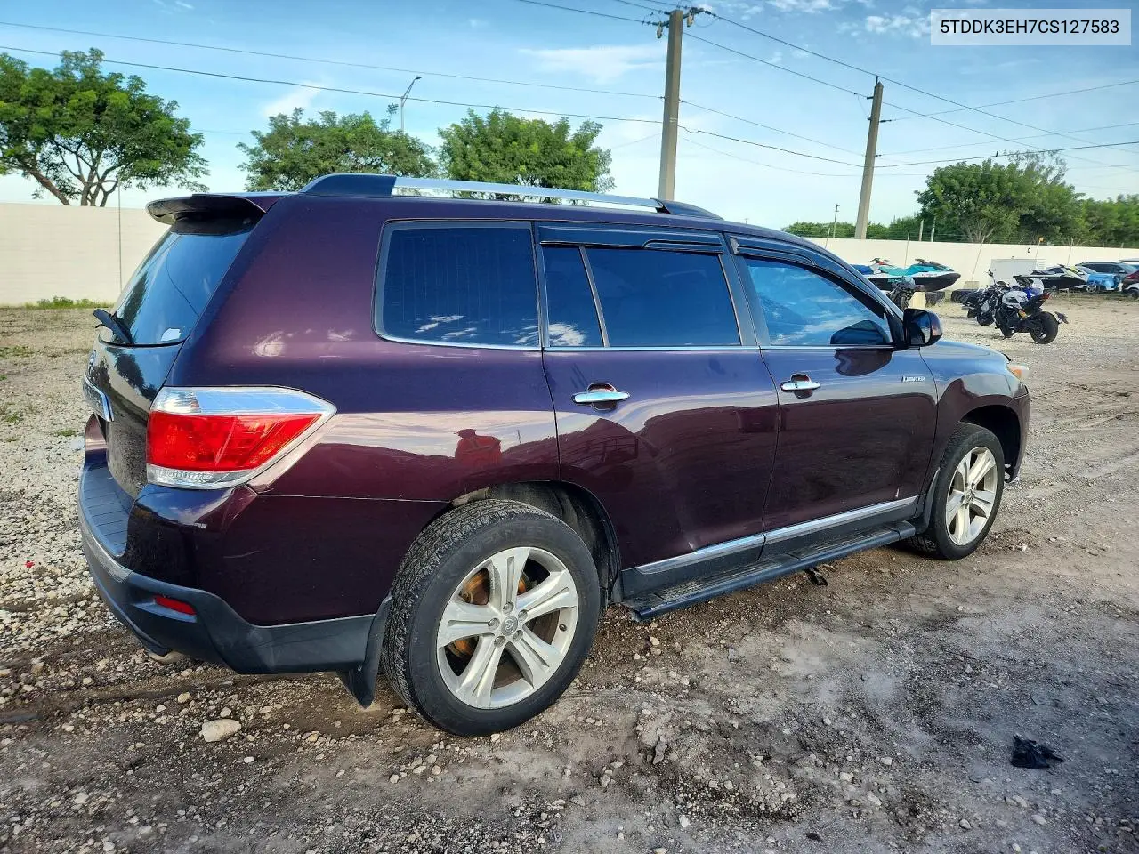 2012 TOYOTA HIGHLANDER VIN 5TDDK3EH7CS127583 — фото 3