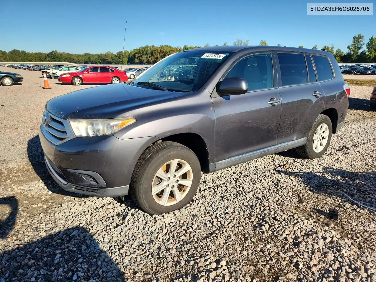 TOYOTA HIGHLANDER 2012, VIN 5TDZA3EH6CS026706