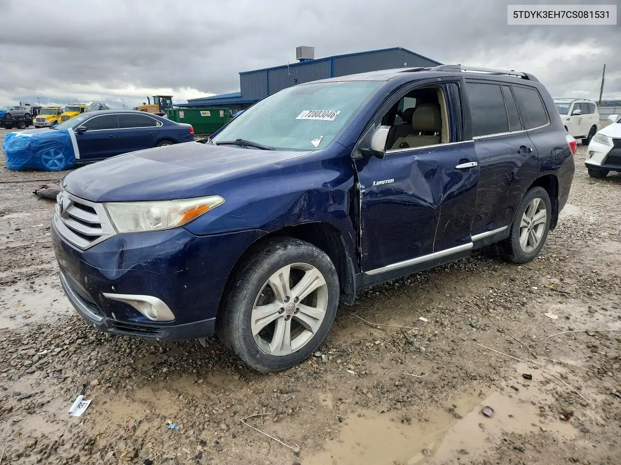 TOYOTA HIGHLANDER 2012, VIN 5TDYK3EH7CS081531