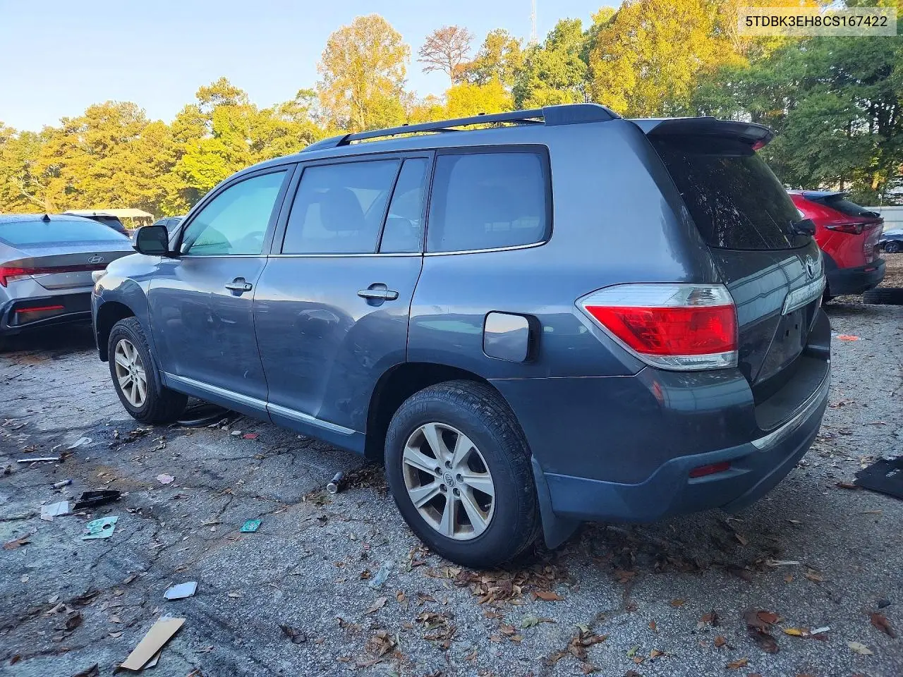 2012 TOYOTA HIGHLANDER VIN 5TDBK3EH8CS167422 — фото 2