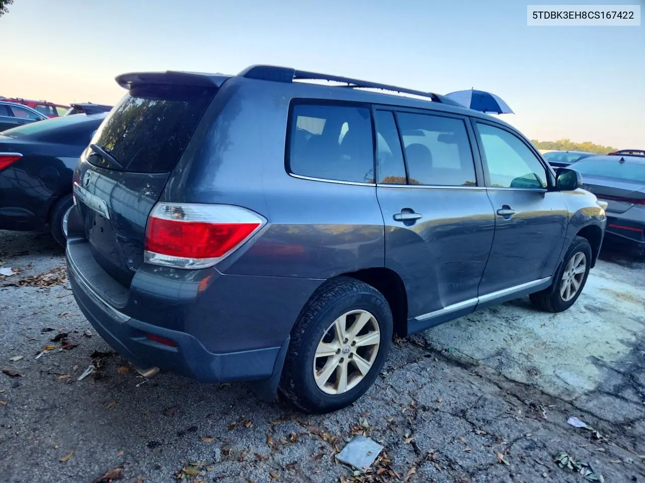 2012 TOYOTA HIGHLANDER VIN 5TDBK3EH8CS167422 — фото 3