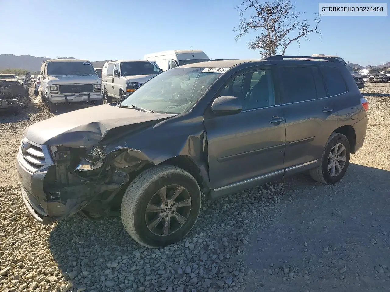 TOYOTA HIGHLANDER 2013, VIN 5TDBK3EH3DS274458