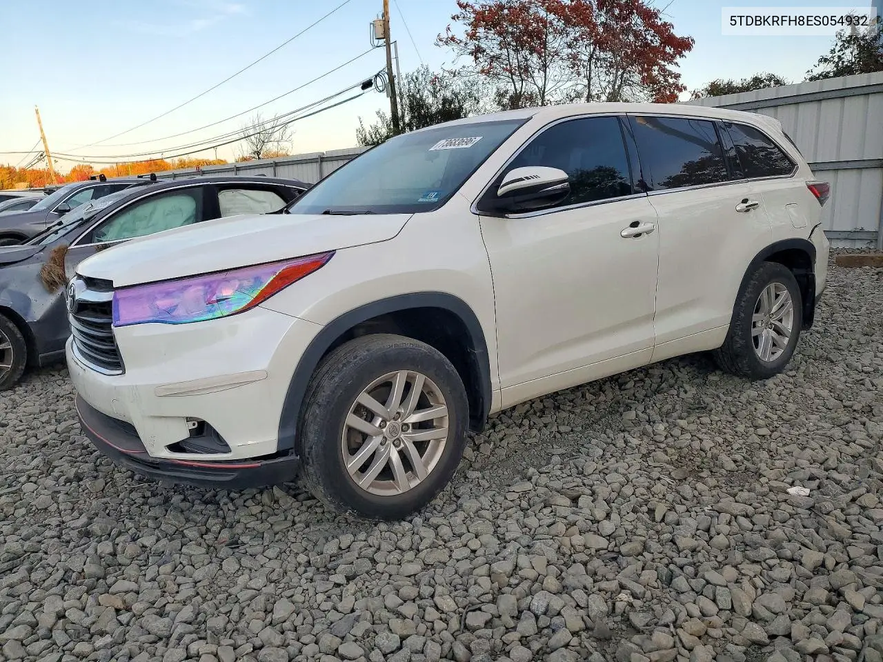 TOYOTA HIGHLANDER 2014, VIN 5TDBKRFH8ES054932