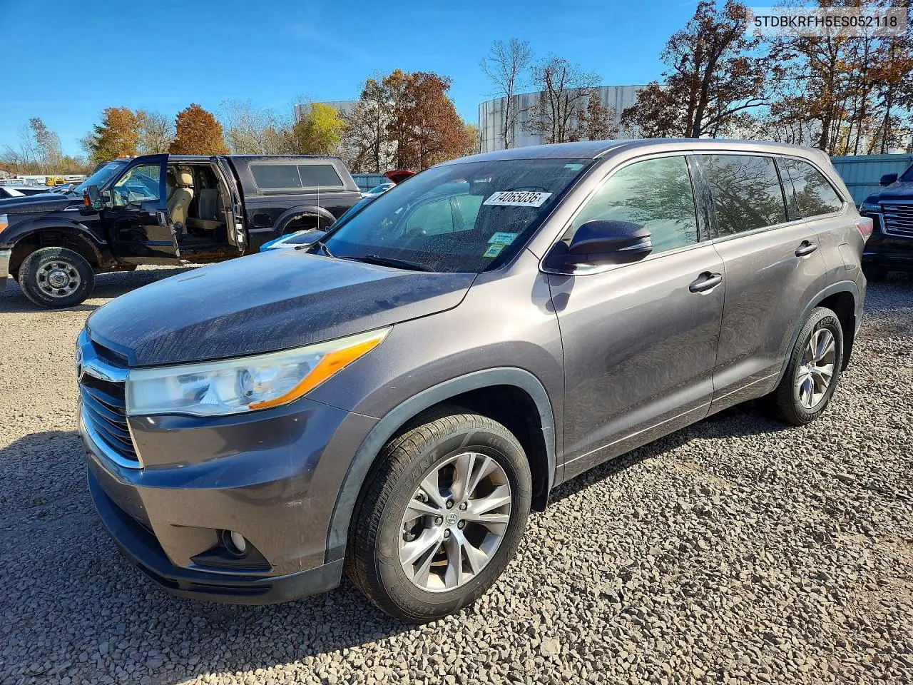 TOYOTA HIGHLANDER 2014, VIN 5TDBKRFH5ES052118