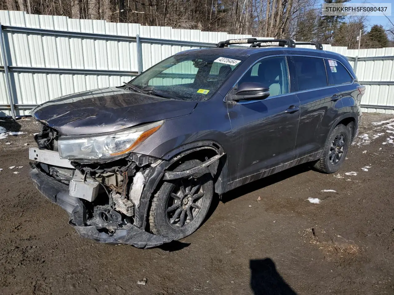 TOYOTA HIGHLANDER 2015, VIN 5TDKKRFH5FS080437