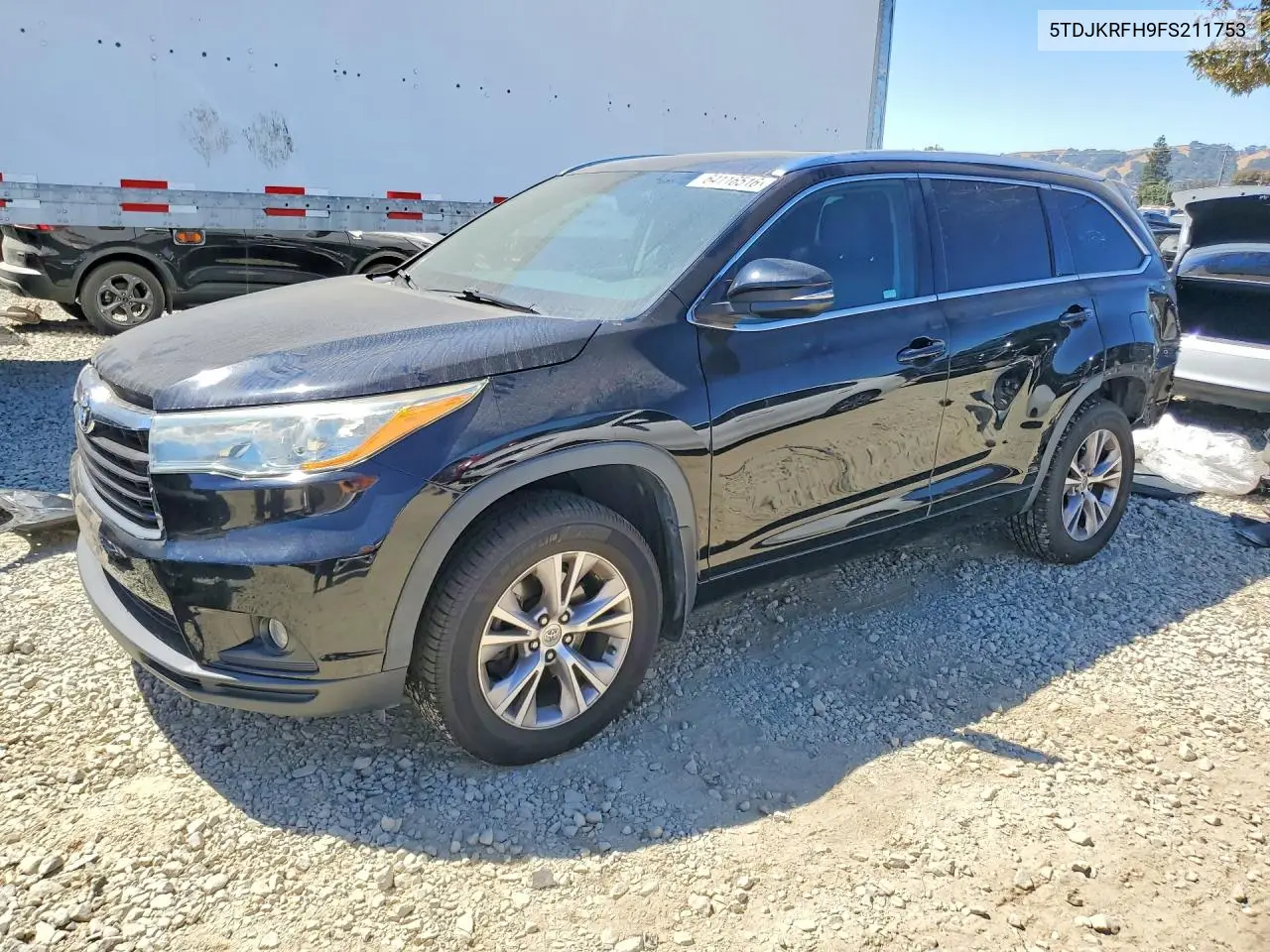TOYOTA HIGHLANDER 2015, VIN 5TDJKRFH9FS211753