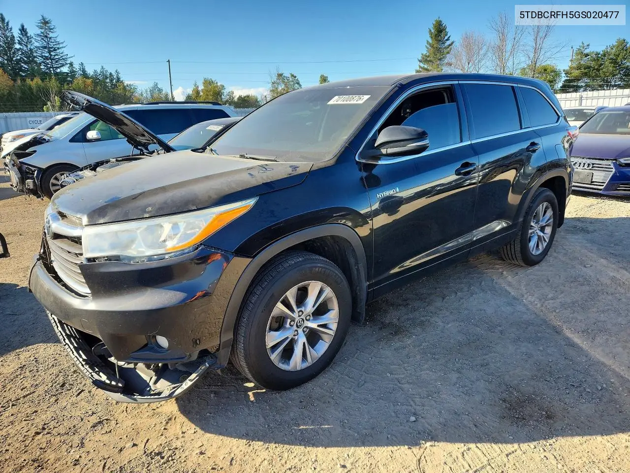TOYOTA HIGHLANDER 2016, VIN 5TDBCRFH5GS020477