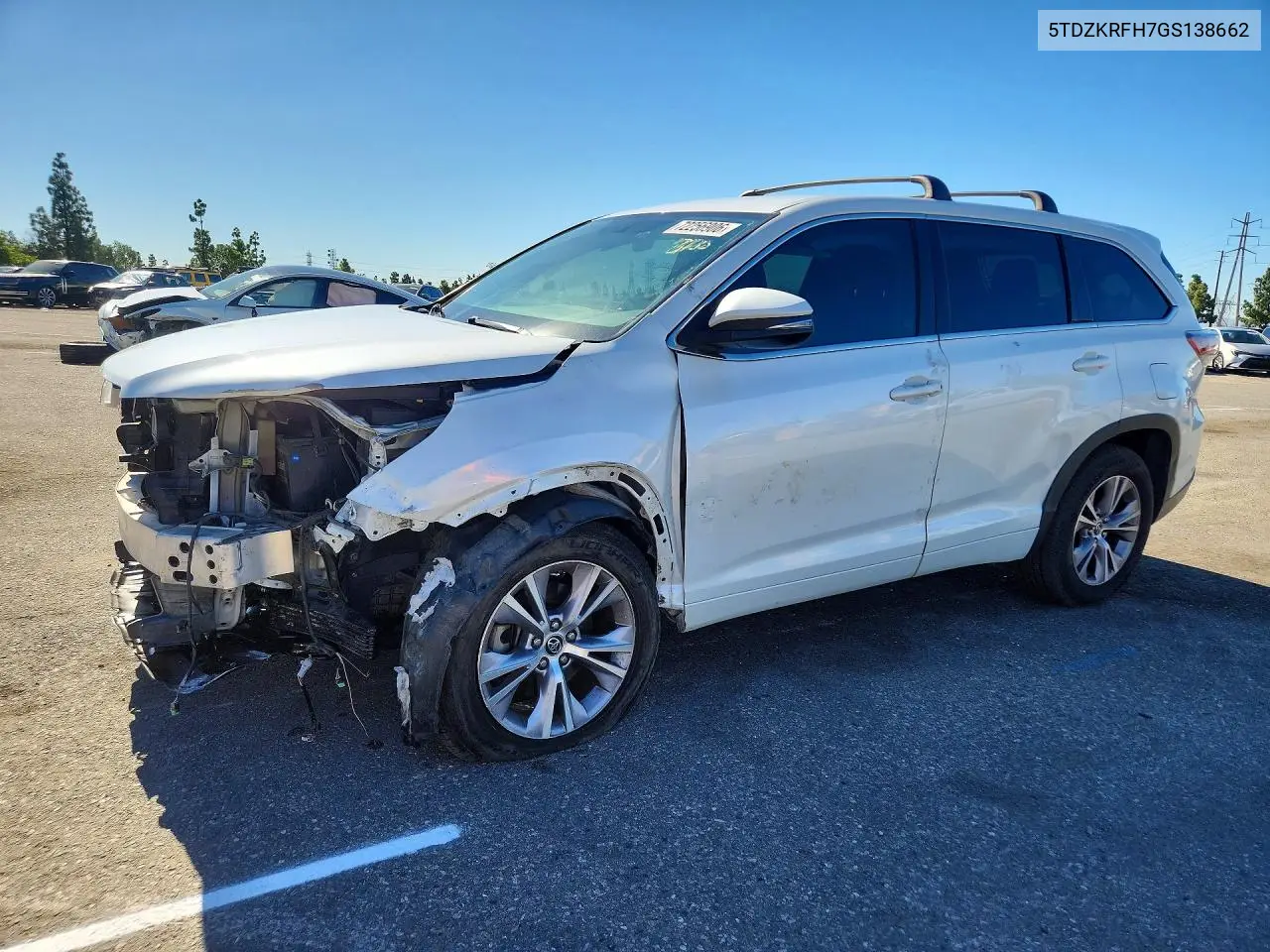 TOYOTA HIGHLANDER 2016, VIN 5TDZKRFH7GS138662