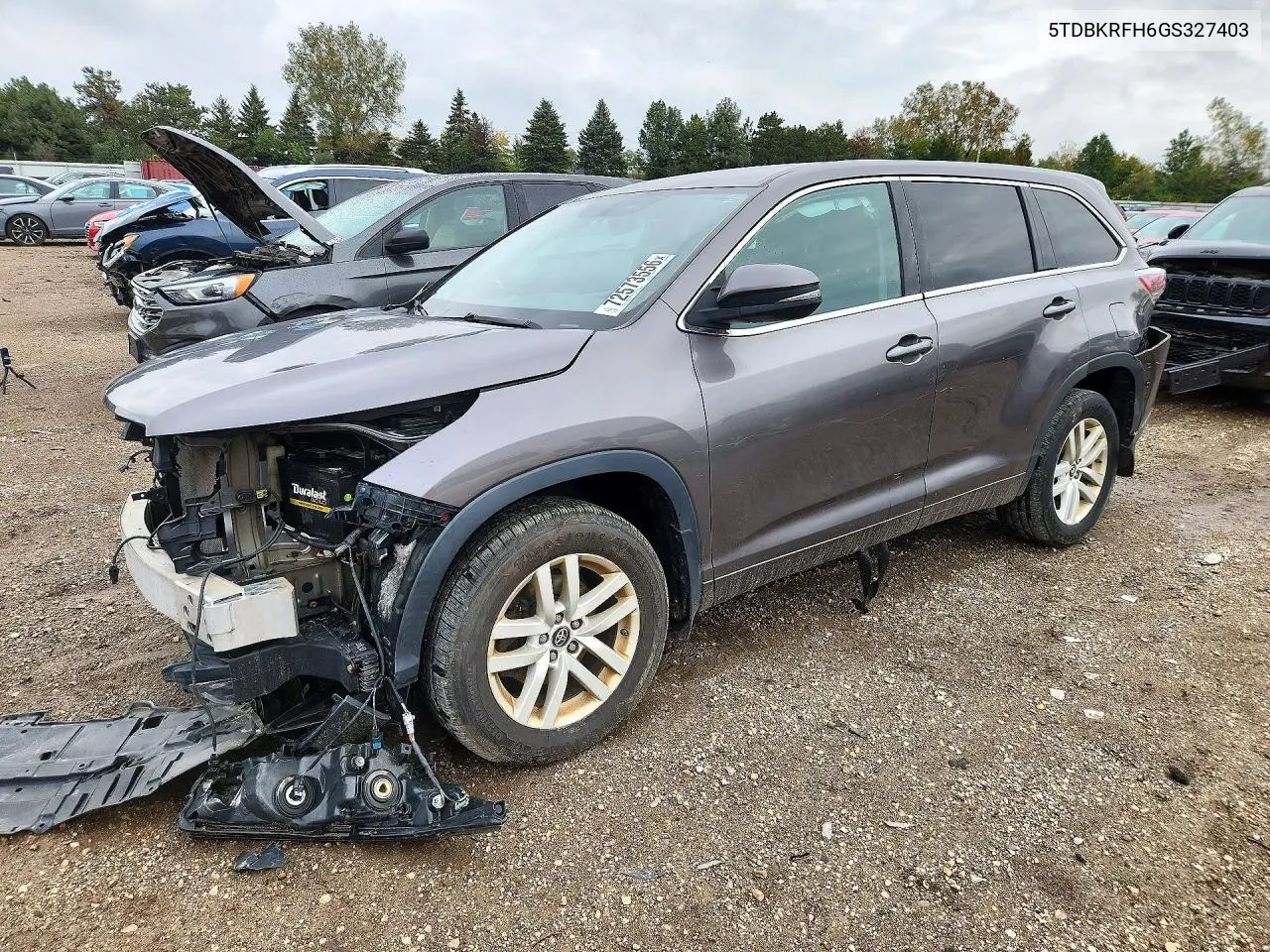 TOYOTA HIGHLANDER 2016, VIN 5TDBKRFH6GS327403