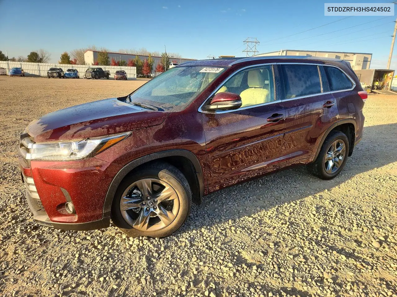 TOYOTA HIGHLANDER 2017, VIN 5TDDZRFH3HS424502