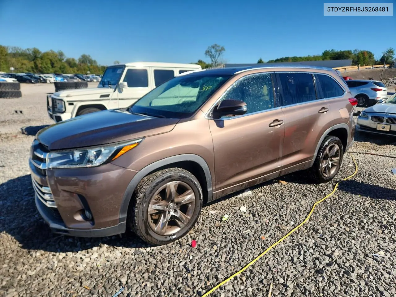TOYOTA HIGHLANDER 2018, VIN 5TDYZRFH8JS268481