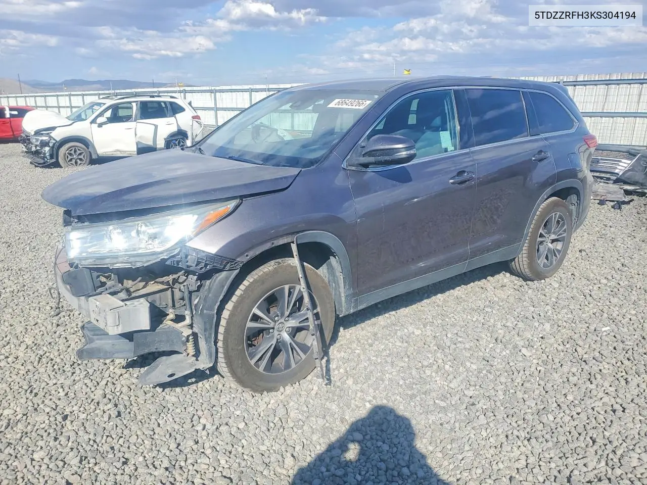 TOYOTA HIGHLANDER 2019, VIN 5TDZZRFH3KS304194