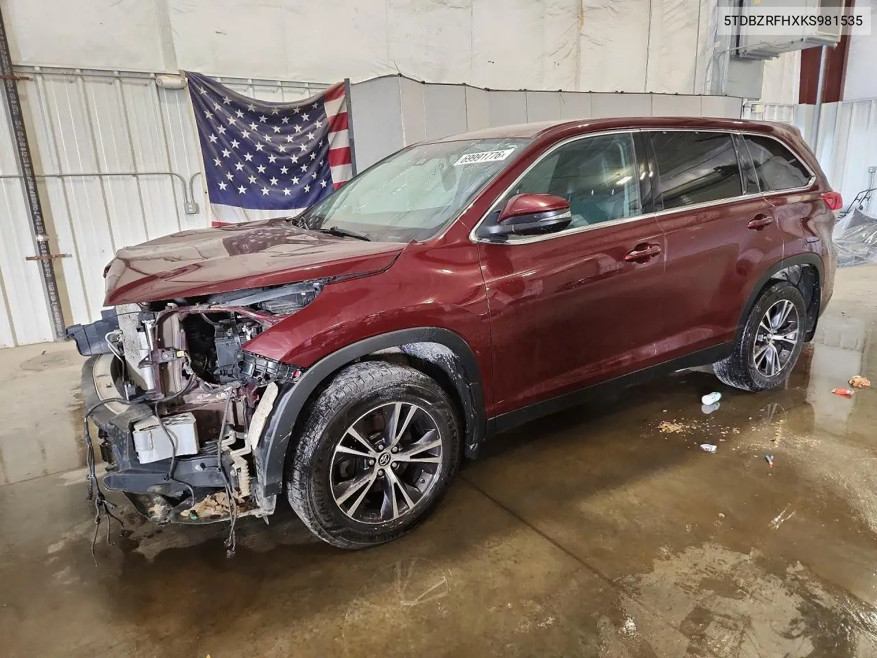TOYOTA HIGHLANDER 2019, VIN 5TDBZRFHXKS981535