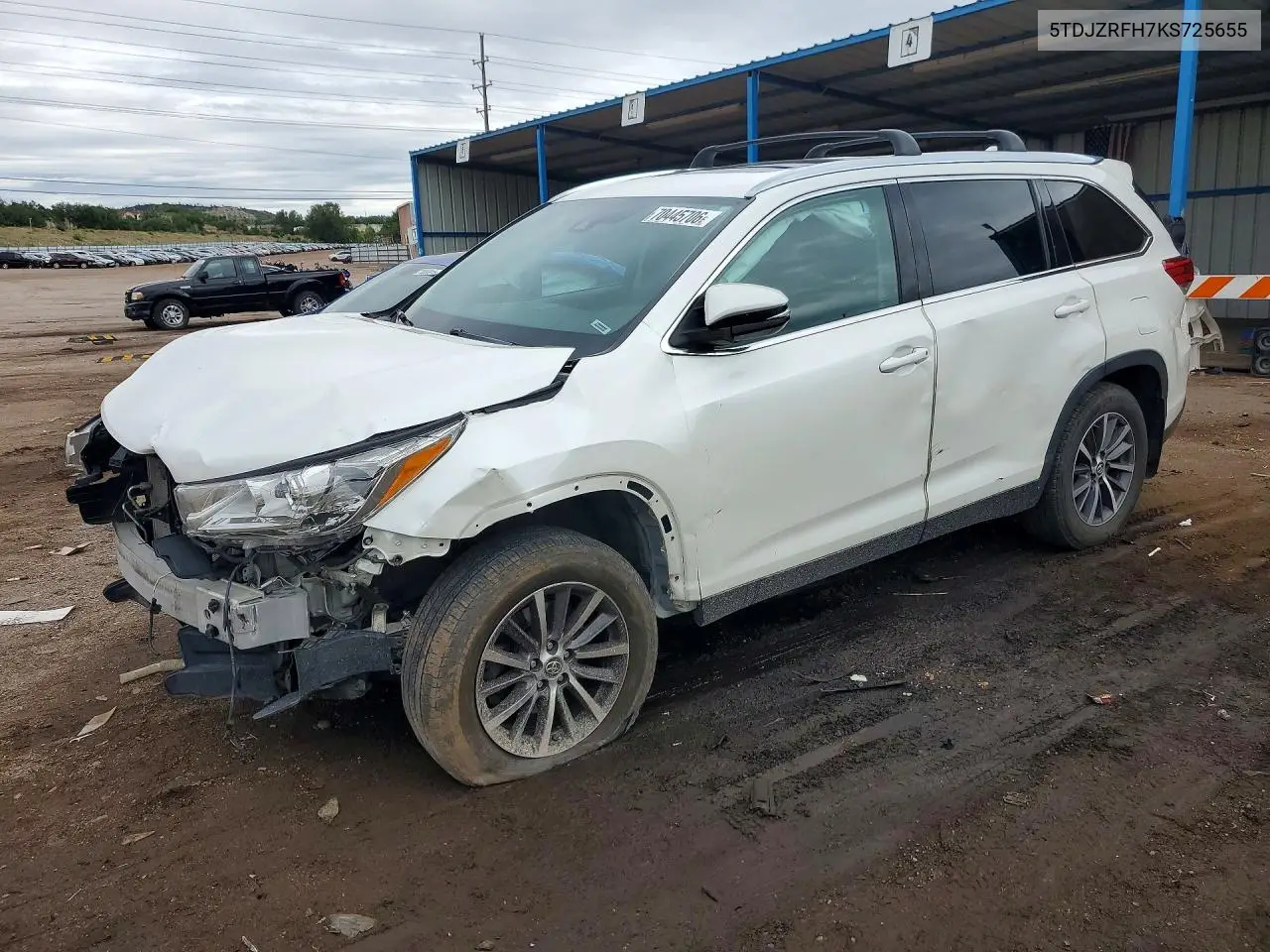 TOYOTA HIGHLANDER 2019, VIN 5TDJZRFH7KS725655