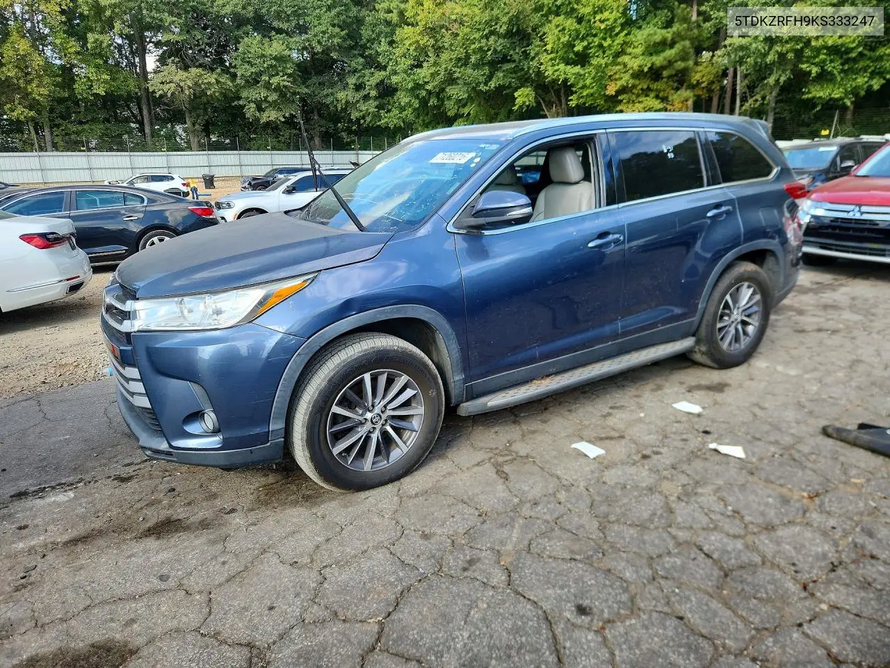TOYOTA HIGHLANDER 2019, VIN 5TDKZRFH9KS333247