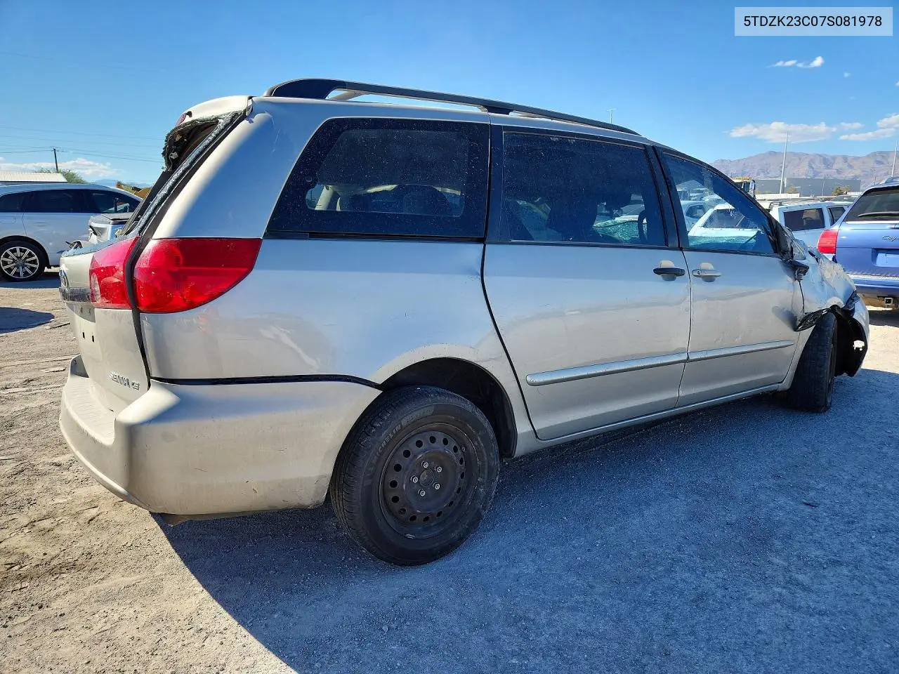 2007 TOYOTA SIENNA VIN 5TDZK23C07S081978 — фото 3