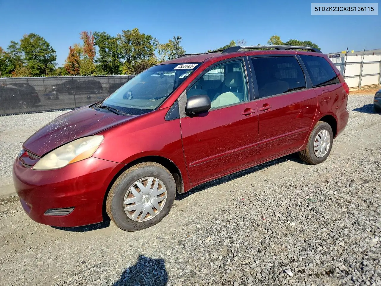 TOYOTA SIENNA 2008, VIN 5TDZK23CX8S136115