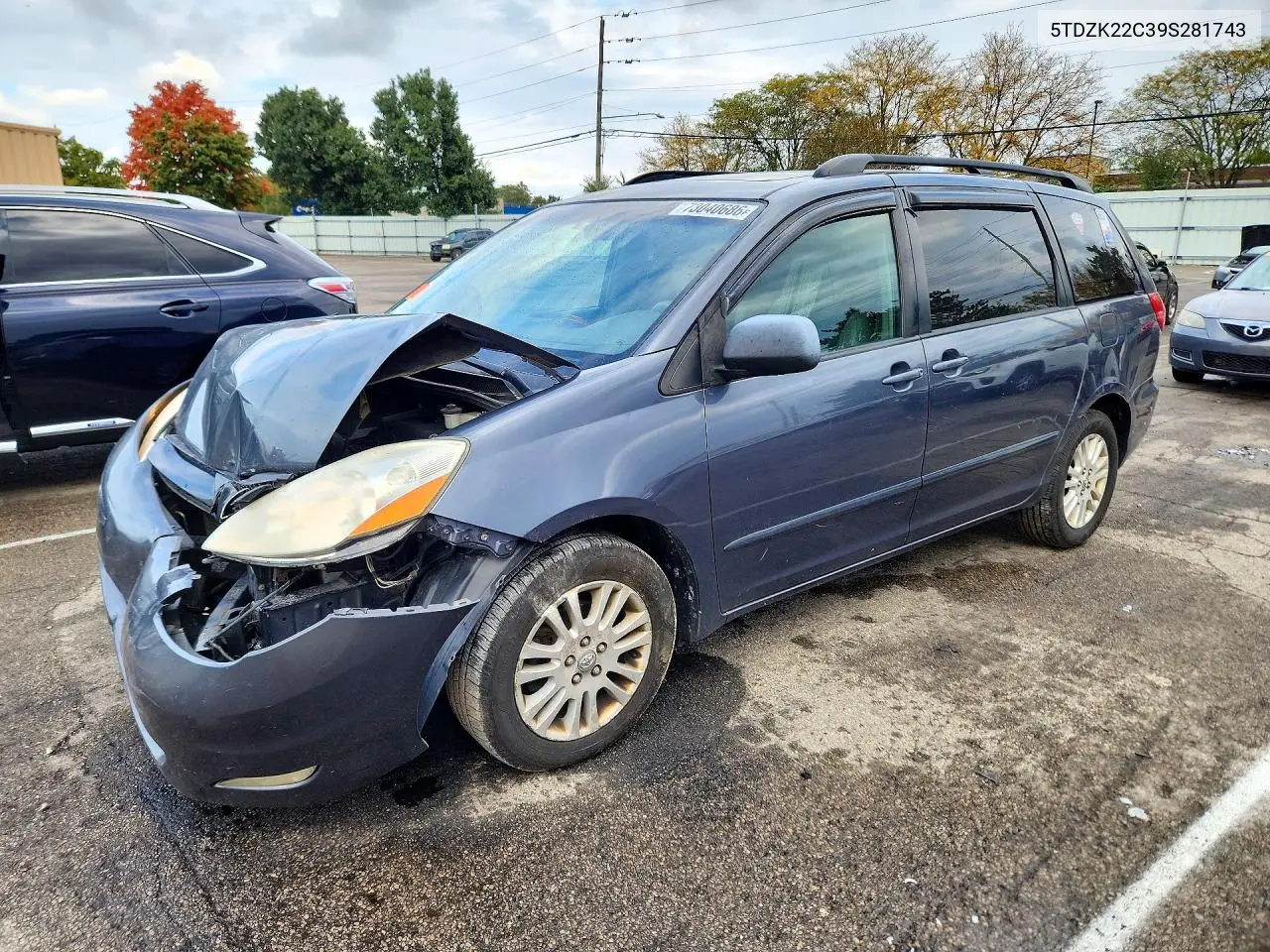 TOYOTA SIENNA 2009, VIN 5TDZK22C39S281743