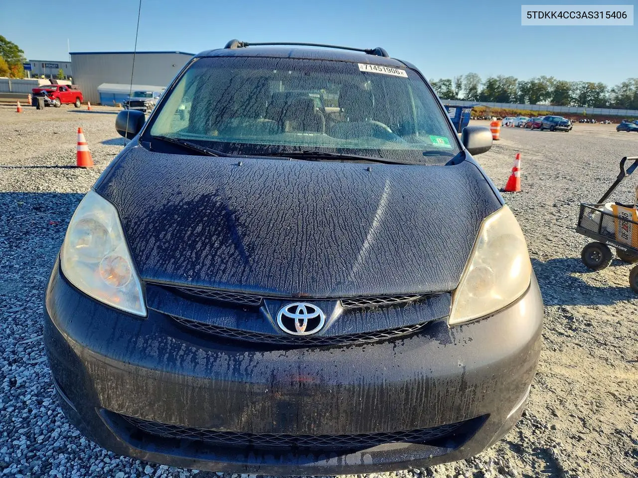 2010 TOYOTA SIENNA VIN 5TDKK4CC3AS315406 — фото 5