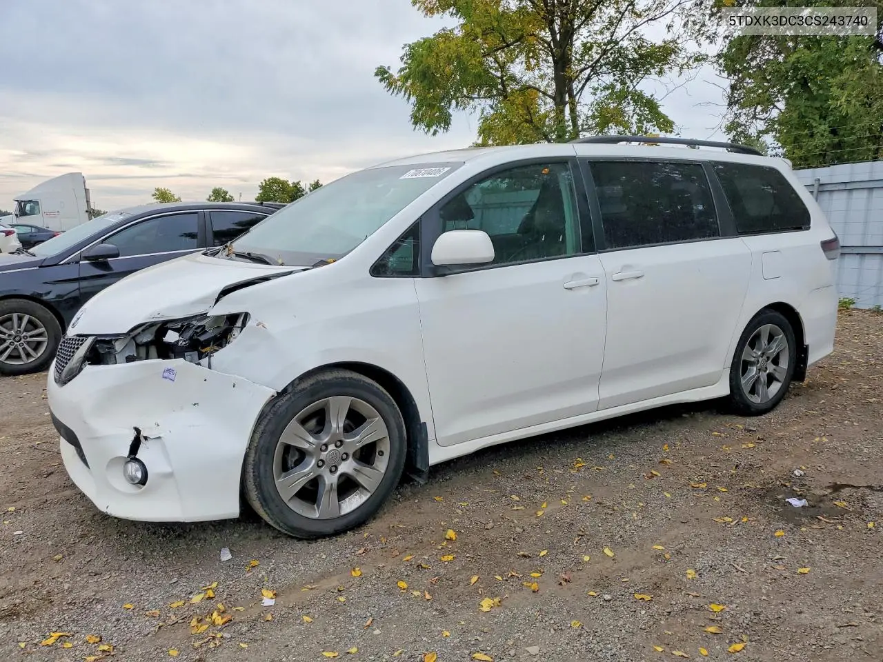 TOYOTA SIENNA 2012, VIN 5TDXK3DC3CS243740
