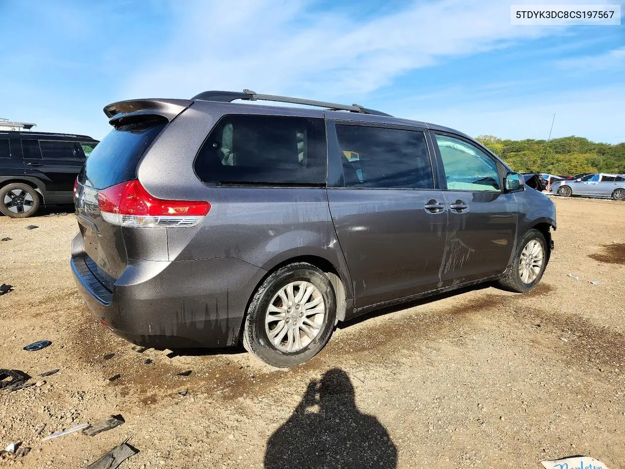 2012 TOYOTA SIENNA VIN 5TDYK3DC8CS197567 — фото 3