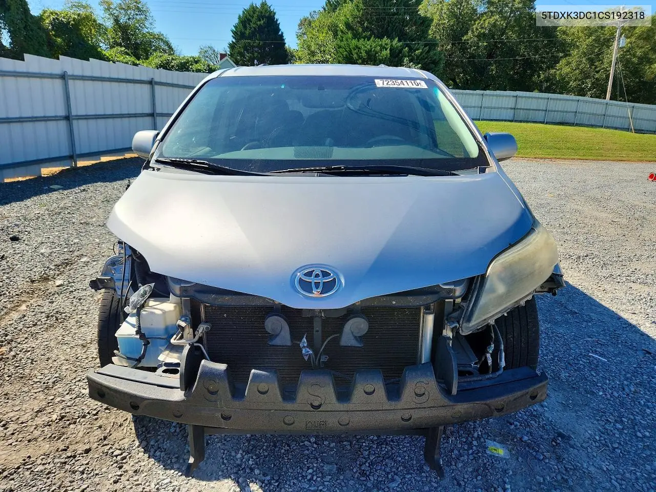 2012 TOYOTA SIENNA VIN 5TDXK3DC1CS192318 — фото 5