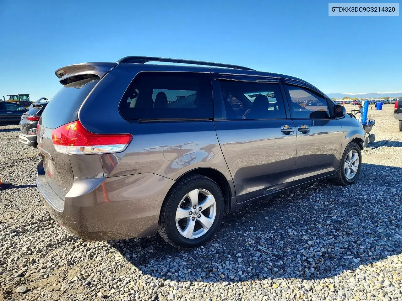 2012 TOYOTA SIENNA VIN 5TDKK3DC9CS214320 — фото 3