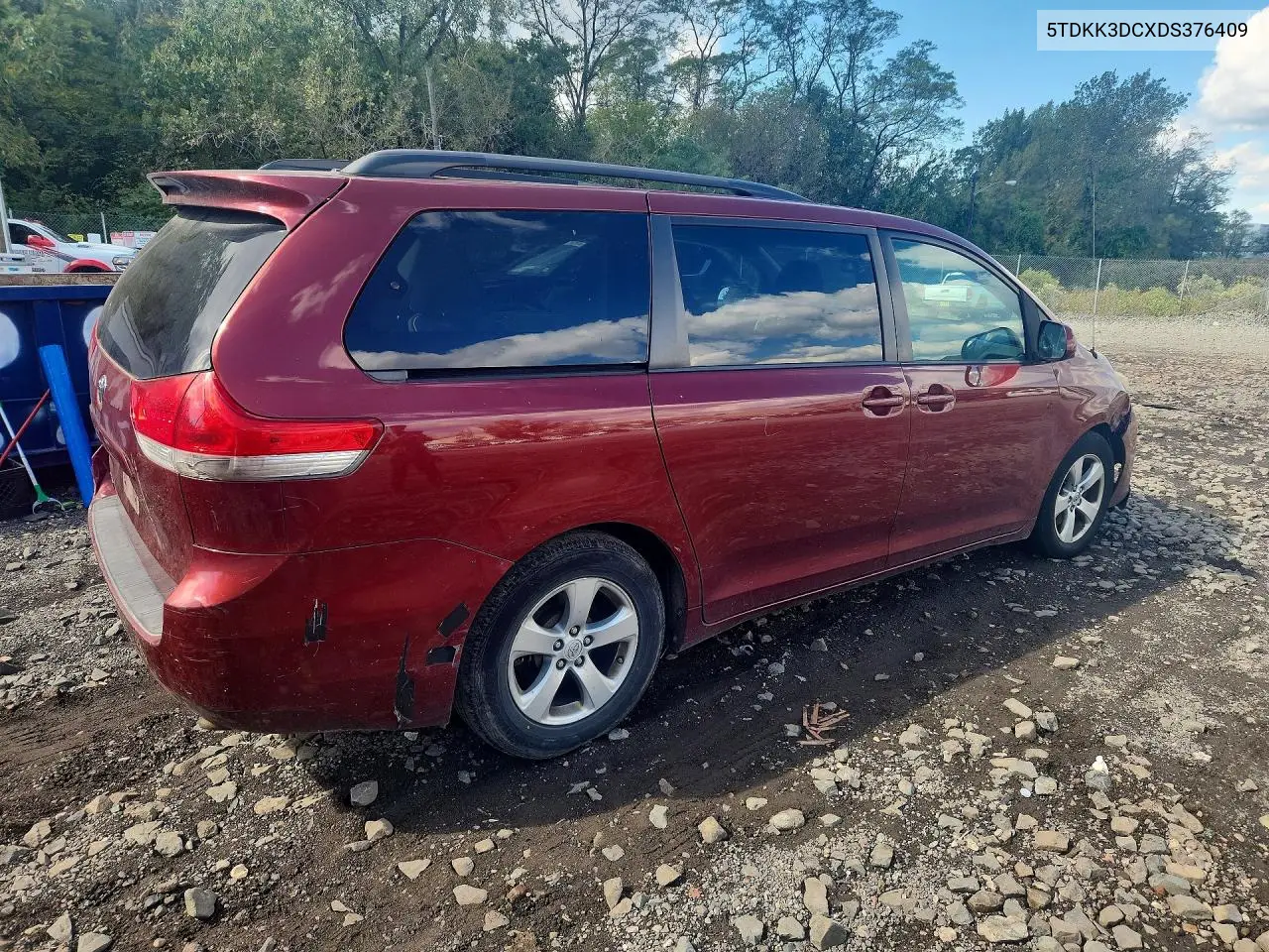 2013 TOYOTA SIENNA VIN 5TDKK3DCXDS376409 — фото 3