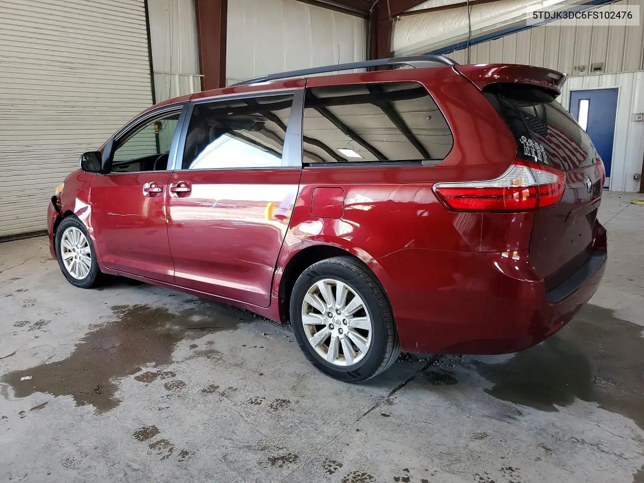 2015 TOYOTA SIENNA VIN 5TDJK3DC6FS102476 — фото 2